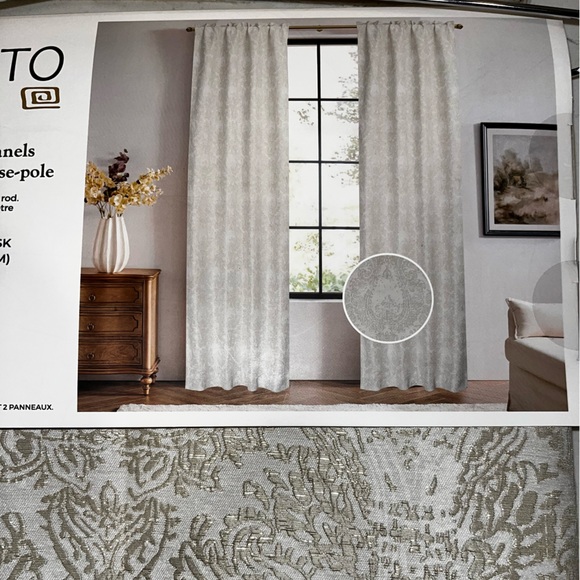 1-NWT CALLISTO HOME GOLD ALL OVER DAMASK  CURTAINS SET OF 2 PANELS SIZE 36”x 96” - Picture 3 of 9